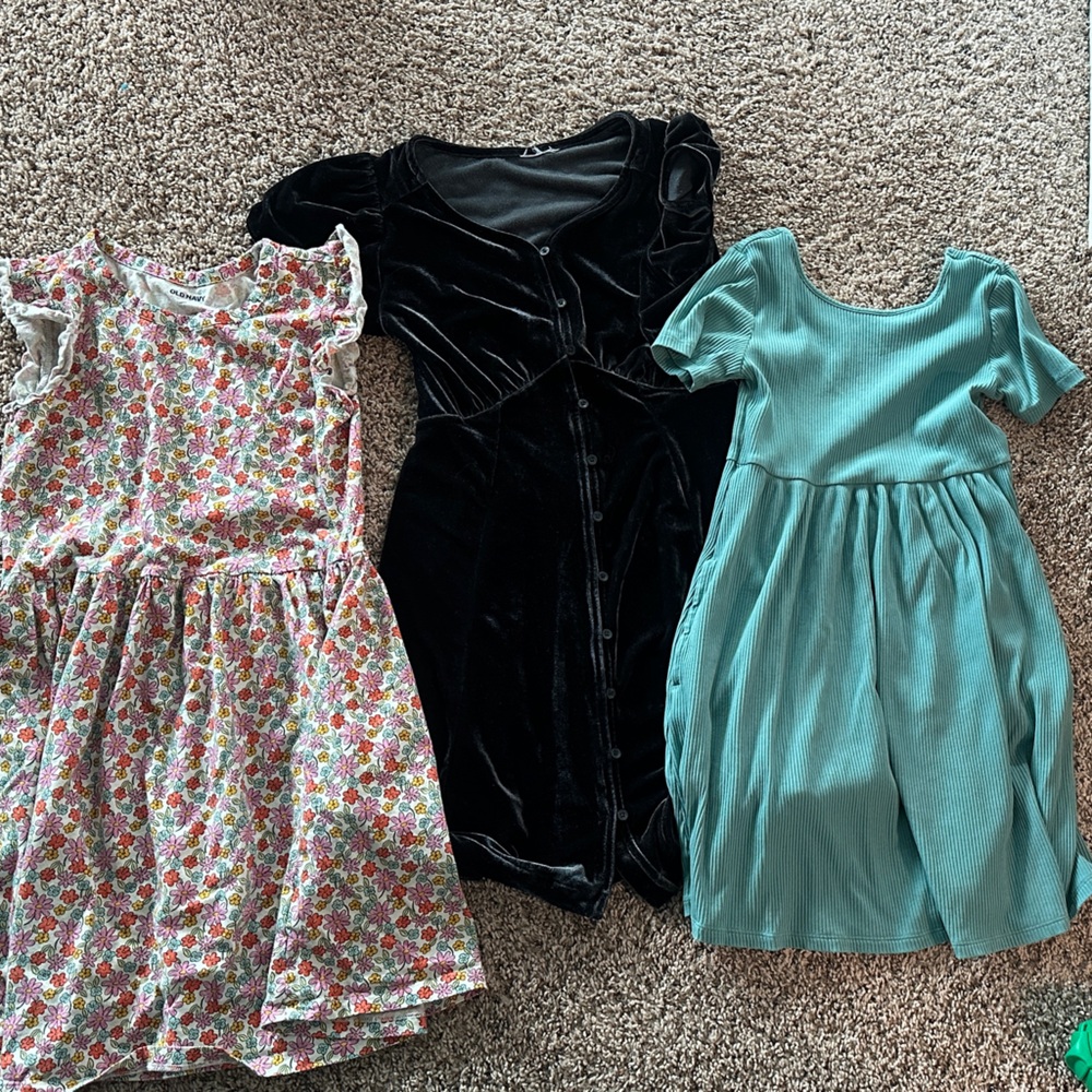 Bundle of 3 Old Navy Floral, Black, and Teal Kids Dresses